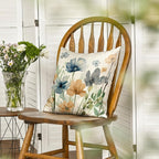 AVOIN colorlife Poppy Flowers Chinoiserie Spring Throw Pillow Cover, 18 x 18 Inch Light Brown Blue Seasonal Leaves Cushion Case Decoration for Sofa Couch Farmhouse