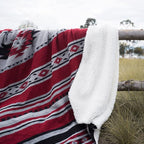 Aztec Patterned Throw Blanket with Soft Sherpa Lining, Traditional Southwestern Navajo Tribal Style Warm Throw for Camping, Outdoor, Light Weight Cozy Boho Blanket for Couch, Sofa, Bed, 50”x60”, Red