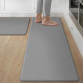 GENIMO Kitchen Mats for Floor 2PCs, Washable Anti Fatigue Mat for Cushioned, 17.3"x47"+17.3"x30", Waterproof Kitchen Rugs, Non Slip Comfort Standing Mat Rug for Home, Sink, Laundry, Neutral Gray