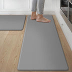 GENIMO Kitchen Mats for Floor 2PCs, Washable Anti Fatigue Mat for Cushioned, 17.3"x47"+17.3"x30", Waterproof Kitchen Rugs, Non Slip Comfort Standing Mat Rug for Home, Sink, Laundry, Neutral Gray