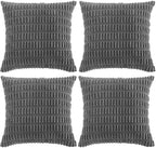 Fancy Homi 4 Packs Dark Grey Decorative Throw Pillow Covers 22x22 Inch for Couch Bed, Rustic Modern Farmhouse Boho Home Decor, Soft Plush Corduroy Gray Cute Square Accent Cushion Case 55x55 cm