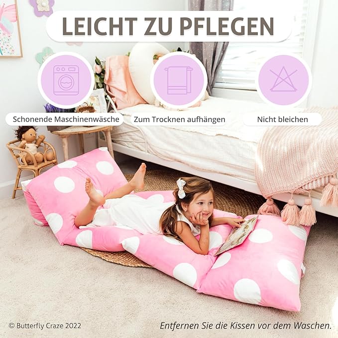 Butterfly Craze Floor Pillow Case, Mattress Bed Lounger Cover, Polka Pink, King Size - Cozy Seating Solution for Kids & Adults, Recliner Cushion, Perfect for Reading, TV Time (Pillow Not Included)
