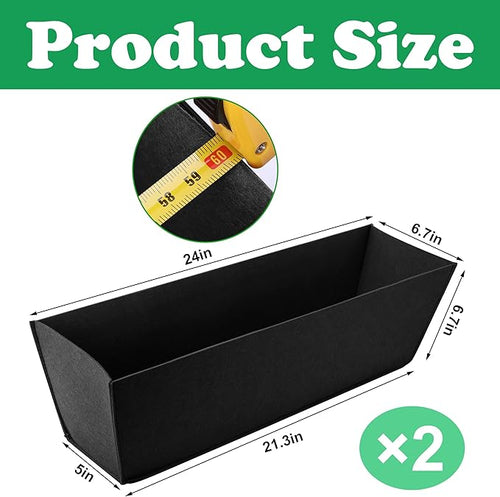 Adnee 2 Pcs 24 Inch Fabric Plant Window Box Liners-Rectangular Non-Woven Planter Basket Liner-Black Felt Flower Hanging Basket for Outdoor Garden Wall Hanging Planter Flower Vegetables