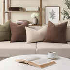 ZWJD Decorative Linen Throw Pillow Covers 22x2 Set of 22 Solid Handcrafted Striped Cushion Covers for Bed Soft Modern Farmhouse Neutral Pillowcase for Couch Bedroom Living Room Home Decor(Brown)