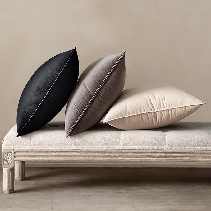 MIULEE Black Velvet Throw Pillow Covers 20x20 Soft Decorative Solid Square Cushion Cases Pack of 2 Modern Luxury Home Decor for Couch, Sofa, Bedroom