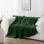 Green Fleece Throw Blanket 50”×60” for Couch Sofa Bed,Super Soft Cozy Plush Microfiber Flannel Blanket with Stripes Design Lightweight for Adults Woman Girls