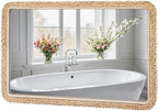 FUIN 24x36 Large Wall Mirror, Wood Frame with Braided Seagrass and Wooden Bead, Vertical & Horizontal Coastal Mirror for Bathroom