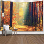 EMMTEEY Forest Tapestry: Sunlight in Fall Forest Path Autumn Landscape Wall Art - 80x60 Living Room Tapestry