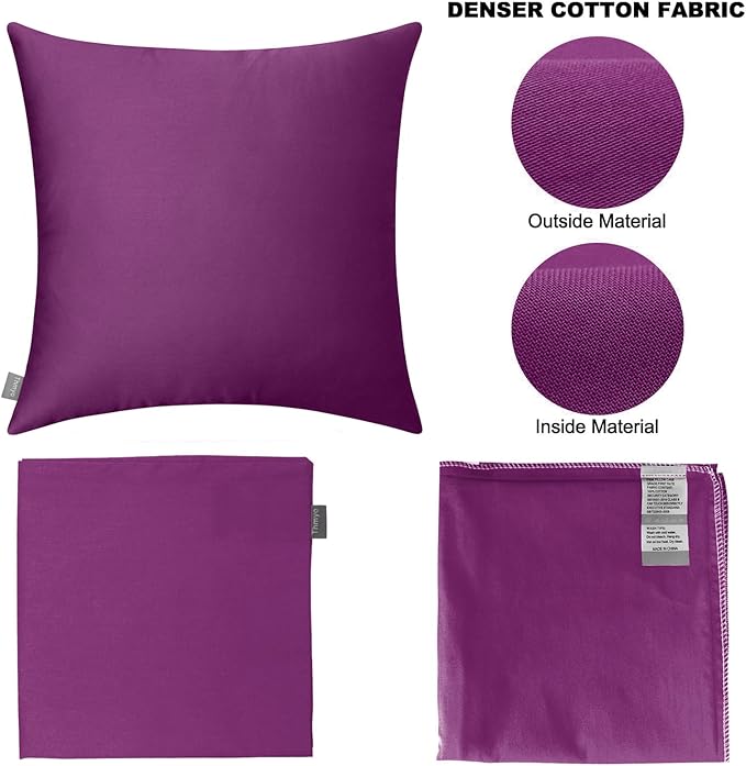 4-Pack 100% Cotton Comfortable Solid Decorative Throw Pillow Case Square Cushion Cover Pillowcase Sublimation Blank Pillow Covers (Cover Only,No Insert)(16x16 inch/ 40x40cm,Dark Reddish Purple)
