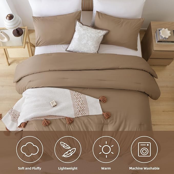 ROSGONIA Oversized King Comforter 120x120, 3pcs Super King Comforter (1 Dark Khaki Comforter & 2 Pillowcases) Lightweight Warm Bedding Blanket Quilt