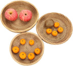 Hipiwe Set of 3 Key Basket Bowl for Entryway Woven Wicker Storage Basket Bowl Round Rattan Serving Basket Tray Fruit Snacks Candy Organizer Bowl for Keys Wallet Cell Phone Home Decor