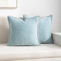 Decorative Throw Pillow Covers Pack of 2, 18x18 In Chenille Soft Pillow Covers with Stitched Edge, Farmhouse Neutral Euro Decorative Pillows for Bed Couch Sofa Home Decor Living Room, Blue