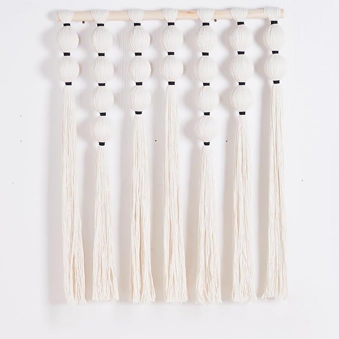 RUIZHIXUAN Macrame Wall Hanging Macrame Ball Wall Hangings Tapestry Cotton Textile Boho Wall Decor Art Bohemian headboard Handwoven 23.6" Wx30 L (white)
