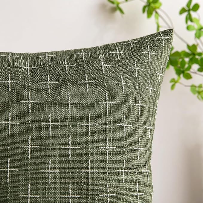 MIULEE Pack of 2 Decorative Burlap Linen Spring Throw Pillow Covers Modern Farmhouse Vintage Pillowcase Rustic Woven Textured Cushion Cover for Sofa Couch Bed 22x22 Inch Olive Green