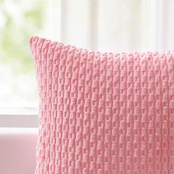 Kevin Textile Valentines 14x22 Inch Pillow Cover 1 Pack Boho Decorative Soft Striped Corduroy Lumbar Farmhouse Accent Rectangle Cushion Case for Living Room Couch Sofa Bed, Pink