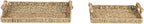 Household Essentials Handwoven Seagrass Rectangular Tray Set with Wood Handles, Natural, Set of 2