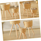 Wooden Woven Plant Stand with Legs Minimalist Rattan Planter Pot Holder for Indoor Succulent Display Durable Flower Basket for Living Room and Balcony