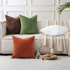 decorUhome Chenille Olive Green Brown Spring Euro Sham Throw Pillow Covers 22x22 Inch Set of 2, Decorative Soft Couch Pillow Covers Solid Dyed Accent Farmhouse Neutral Square Pillow Cases for Sofa
