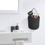 2pcs of Black Hemp Rope Hanging Basket-10.6" x 5.5" Hanging Woven Wall Basket Set with Leather Handles,Wall Mounted Woven Hanging Basket Storage,Shelf Basket Organizer for Plants