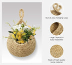 Hanging Baskets Set, 3 Pcs Boho Wall Hanging Basket with 6 Pcs Strong Hooks, Hand-Woven, Drop Molding, Used In Living Room or kitchen To Store Fruit and Vegetable And Potted Plants (Linen)