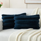 FUTEI Navy Blue Decorative Throw Pillow Covers 12x20 Inch Set of 2, Square Soft Faux Rabbit Fur Thick Striped Lumbar Pillow Case,Spring Home Decor for Couch Bed Living Room