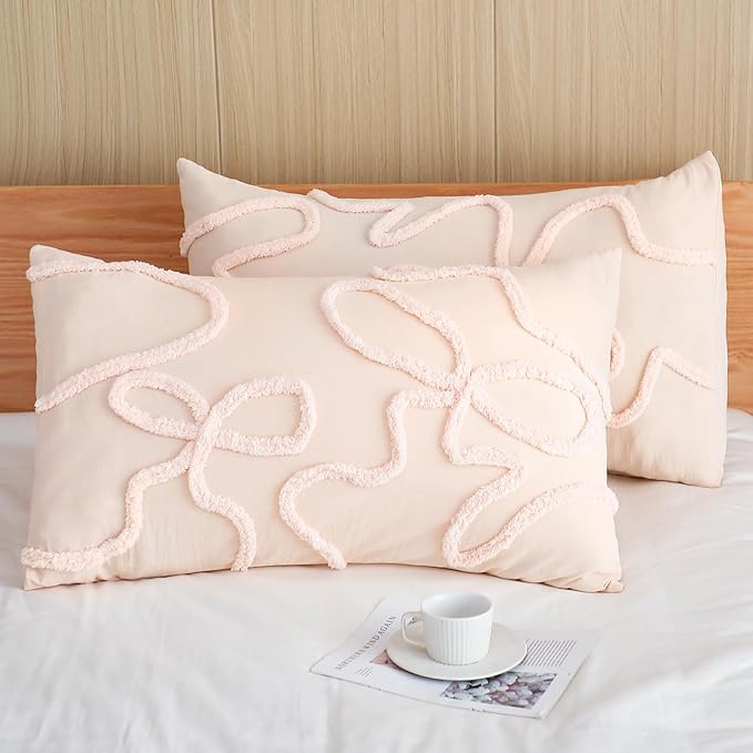 Mixweer 2 Pcs 20" x 30'' Thin Pink Coquette Bow Tufted Throw Pillow Cover 100% Cotton Bow Cushion Cases with Envelope Closure, Queen Size Pillowcase for Bed, Outdoor Couch Bedroom Car