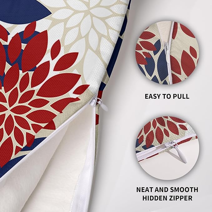 4th of July Blue Red White Pillow Covers 16X16 Inch Set of 2, Modern Geometry Dahlia Floral Print Holiday Decorative Throw Pillow Covers Outdoor Farmhouse Cushion Case for Couch Sofa Bed Decor