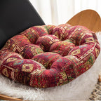 Round Bohemian Floor Pillow, Meditation Floor Seat Cushion, Large Soft Cotton Linen Pillows for Yoga Living Room Balcony Outdoor Tatami, 22x22 Inches (Redflower Round)