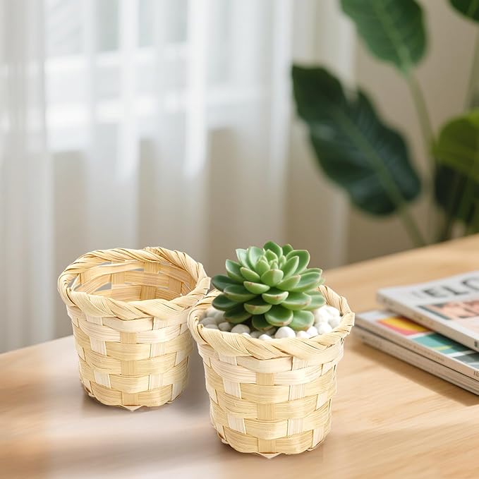 Fasmov 20 Pack Mini Bamboo Woven Baskets, 2.4 x 3 InchMini Wood Wicker Storage Bins for Desktop Organization, Round Flower Baskets, Clutter Organizer Basket, Tiny Woven Basket for Crafts