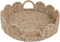 GYASVWU Seagrass Scalloped Tray with Handles,Round Rattan Serving Trays for Coffee Table,Woven Tray for Ottoman Decorative and Organizer Trays (Seagrass)