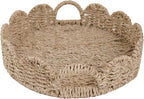 GYASVWU Seagrass Scalloped Tray with Handles,Round Rattan Serving Trays for Coffee Table,Woven Tray for Ottoman Decorative and Organizer Trays (Seagrass)