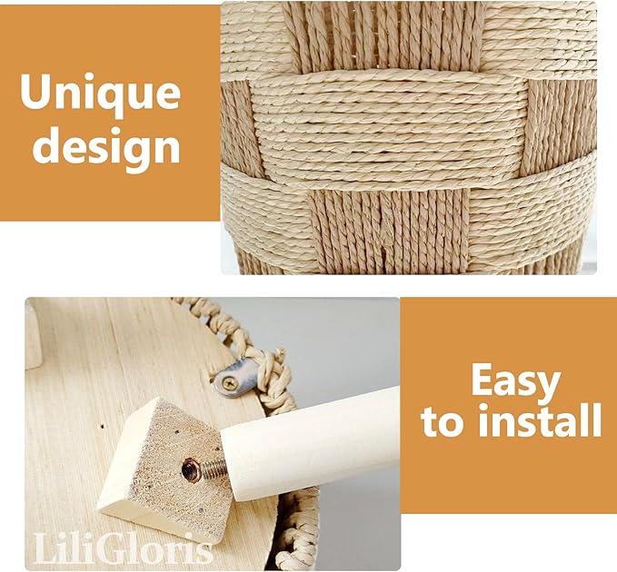 Boho Rattan Plant Stand Set of 2 – Handwoven Wicker Mid-Century Modern Floor Planter Stand for Indoor Plants, Large Farmhouse Decor, Sturdy Wood & Rope Design, Housewarming Gift