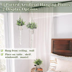 Artificial Plants 3 Pack Mini Fake Plants Fake Hanging Plants Artificial Decor with 3 Macrame Plant Hangers Decorative Plants Faux Hanging Plants Greenery Decor for Wall Kitchen Bathroom Home Office