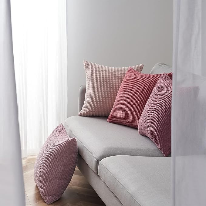Topfinel 4 Packs Pink Decorative Throw Pillow Covers 24x24 Inch for Living Room Couch Bed Sofa, Boho Western Farmhouse Home Decor, Square Soft Moss Corduroy Fall Cushion Case 60x60 cm
