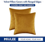 MIULEE Mustard Yellow Velvet Throw Pillow Covers 20x20 Soft Decorative Solid Square Cushion Cases Pack of 2 Modern Luxury Home Decor for Couch, Sofa, Bedroom