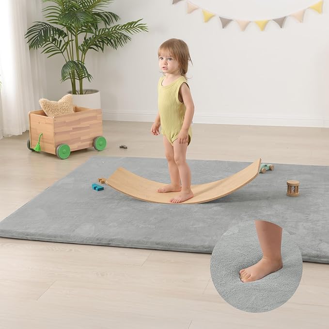 Baby Play Mat for Floor,Extra Large 59"×71" Playpen Mat for Tummy Time,Thicker Padded Elasti Foam Activity Mats,Water Repellent Ultra Soft Velvet,Non-Slip Backing Safe for Crawling(Light Grey)