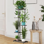 LINZINAR Plant Stand Indoor Outdoor Metal 5 Tier 6 Potted Multiple Flower Pot Holder Shelf Planter Display Shelving Unit for Patio Garden Corner Balcony Living Room (5 Tier 6 Potted, Dark Grey)