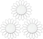 3 Pack Metal Mirrors for Wall Sunburst Wall Mirrors Home Décor Decorative Hanging Wall Art for Living Room Bedroom Entryway (Silver, Flowers)