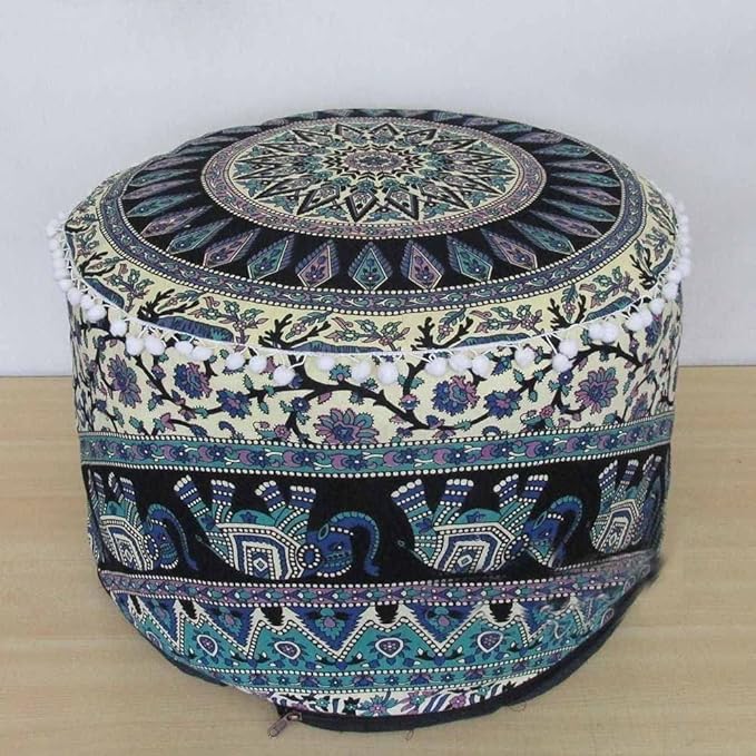 Indian Mandala Floor Pillow Pouf Cover Hippie Boho Cotton Ottoman Decorative Cushion Cover Meditation Seating Throw Home Decor Footstool Bohemian Couch Cover