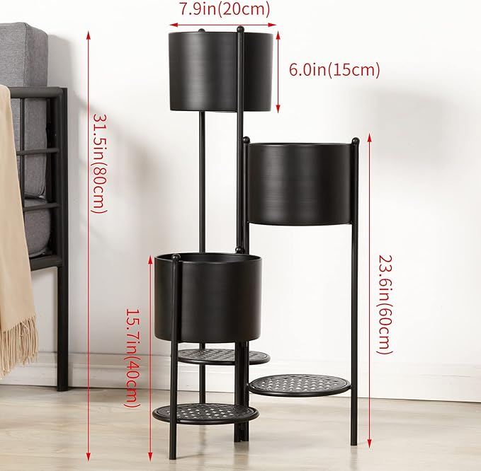 SSS Furniture Corner Plant Stand Indoor Metal, 6 Tier 6 Potted Outdoor Flower Pot Stands Holder Shelves for Living Room, Potted Storage Shelf Rack, Decorative Holder Rack for Multiple Plants (Black)