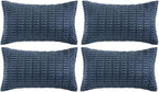 Fancy Homi 4 Packs Dusty Blue Decorative Throw Pillow Covers 14x24 Inch for Living Room Couch Bed Sofa, Rustic Farmhouse Boho Home Decor, Soft Plush Striped Corduroy Square Cushion Case 35x60 cm
