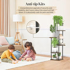 6 Tier Plant Stand Indoor Outdoor, Tall Metal Wood Muti-Level Planter Shelf Holder, Sturdy Large Vertical Corner Orchid Flower Pot Display Rack for Narrow House Decor Office Living Room Bedroom, Oak