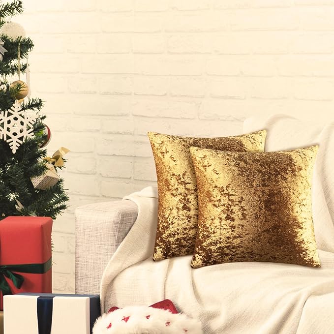 2 Pack 26x26 Pillow Cover Velvet Pillow Covers, Square Throw Pillow Covers for Living Room Decorations Throw Pillow Case, Throw Pillow Cover Cushion Cover for Home Sofa Bedroom Car, Dark Gold