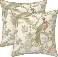 Vintage Cream Chinoiseriel Soft Velvet Throw Pillow Covers Set of 2 Bird Floral Flowers Leaves Decorative Pillow Covers 16x16 Inch Rustic Farmhouse Pillow Case For Sofa Couch Living Room Home Decor