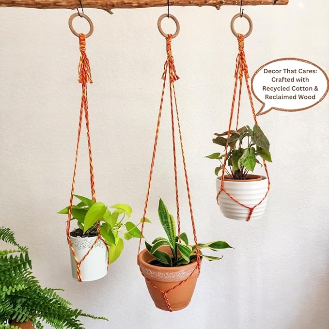 Set of 3 Macrame plant hanger for pots 4-10” live plants indoor and outdoor decor hanging plant holder Boho décor Plant stand Indoor plant shelf for Hanging planter for plant pots (Autumn Glow)