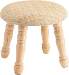 Round Foot Stool, Small Pouf Ottoman with Natural Rattan, Boho Footrest Wooden Stool for Couch, Step Stool for Living Room Bedroom Entryway Hallway Patio