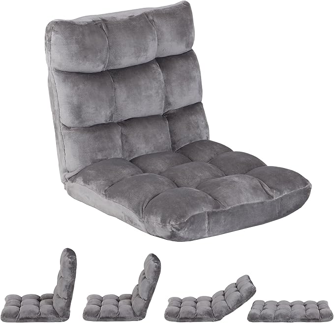 SUPER DEAL 14-Position Folding Floor Chair Gaming Sofa Cushioned Padded Reclining Bed Lounge Couch Seating for Comfy Reading, Reading, Gaming, Relaxing, Watching TV