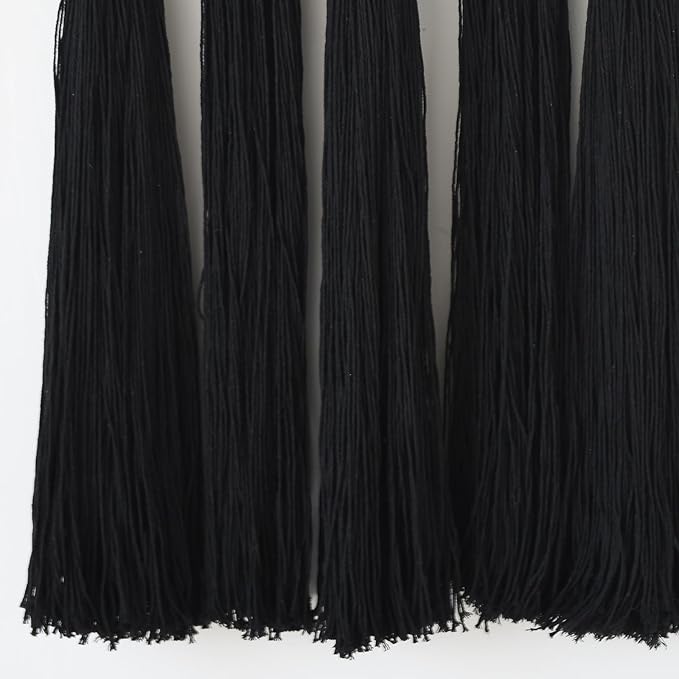 Flber Macrame Wall Hanging Black Sphericity Cotton Tassels Textile Hanging Geometric Yarn Wall Art for Bedroom Living Room Decor 15.7" W x 39" L