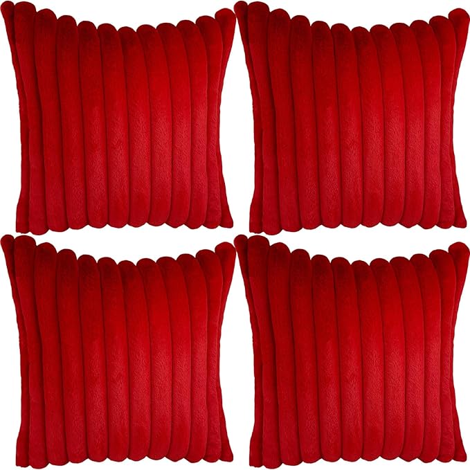 4 Pack 20x20 Pillow Cover Velvet Pillow Covers, Faux Fur Square Throw Pillow Covers for Living Room Decorations Throw Pillow Case, Throw Pillow Cover Cushion Cover for Home Sofa Bedroom Car, Red