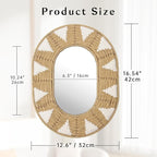 Briful Bohomain Wall Mirror Oval Decorative Mirror Seagrass Wall-Mounted Mirror Farmhouse Home Décor, Hanging Wall Art for Living Room Bedroom Dining Room, Size-16.54''x12.6''